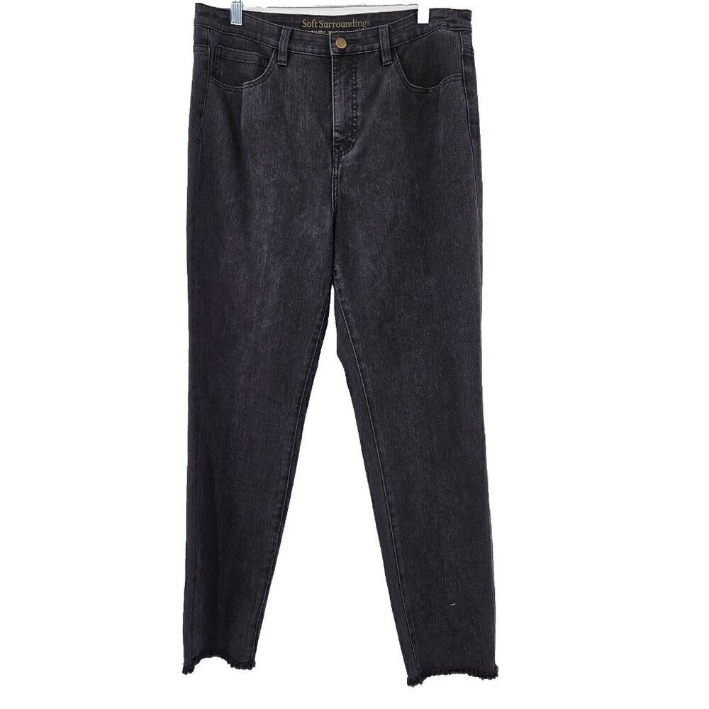 Soft Surroundings High Rise Straight Frayed Hem Jeans Black Women’s Size 14 Tall